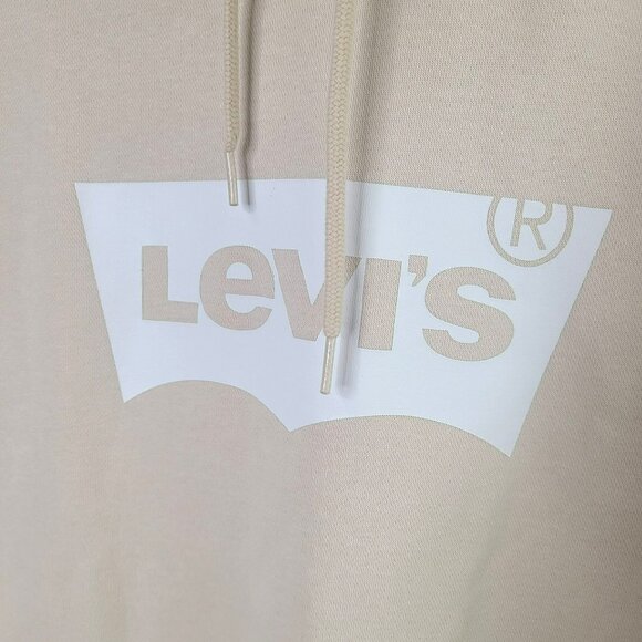 Levis Mens XL Standard Fit Hoodie Long Sleeve Hooded Sweatshirt Beige Ivory Whit - Picture 2 of 10